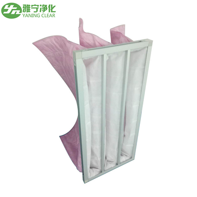 Efficienza media materiale rosa della lega della custodia di filtro di HVAC Hepa del poliestere F7/alluminio della borsa